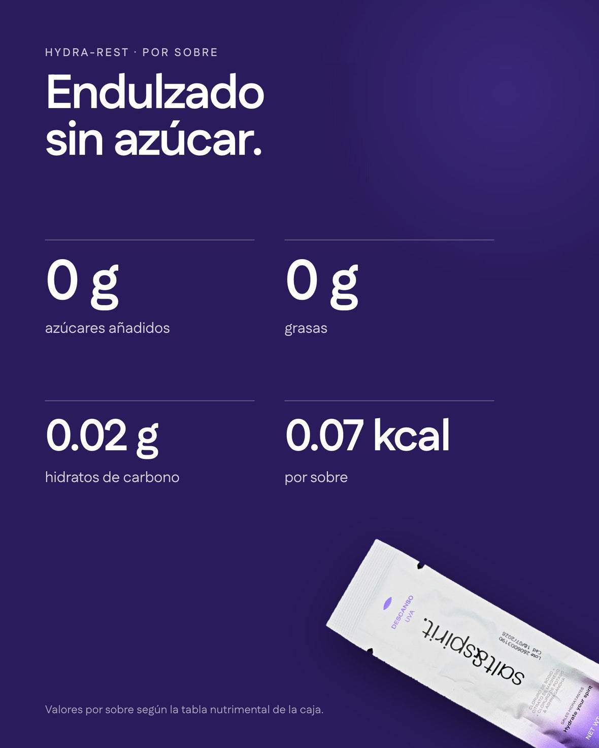 Hydra-Rest — endulzado sin azúcar, valores por sobre